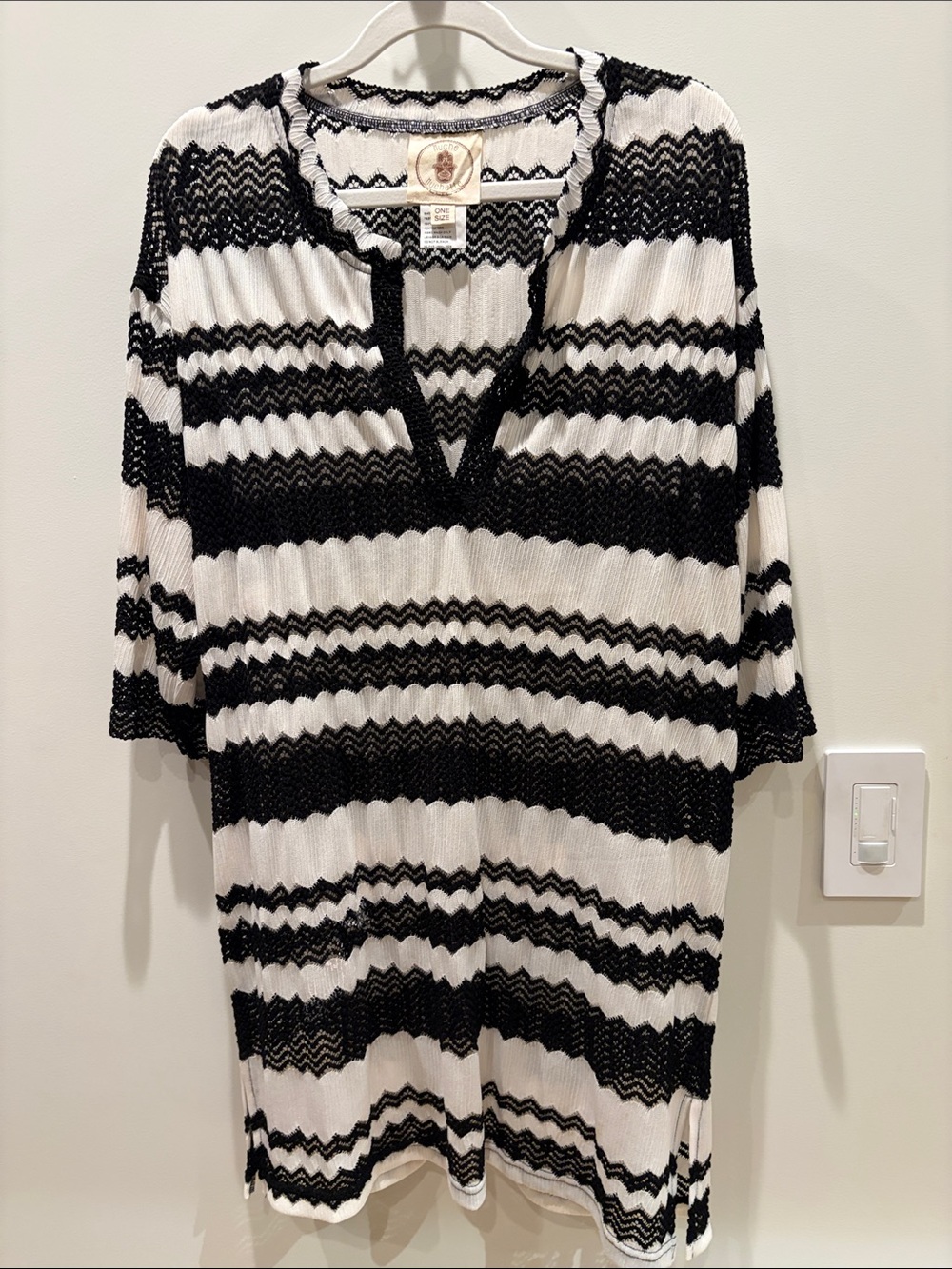 Trina Turk Black and White Zigzag Striped Swim Cover-Up
